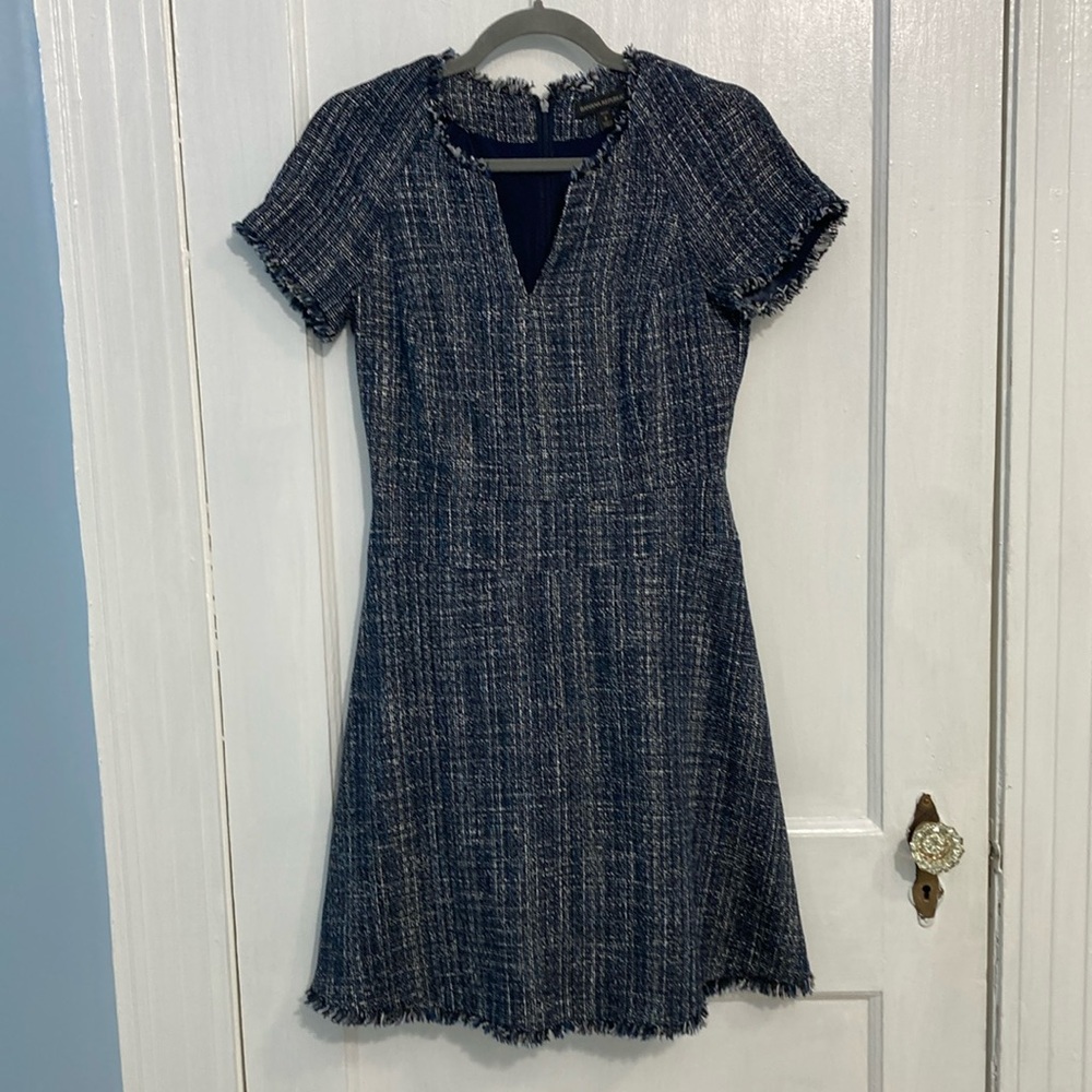 Banana Republic Blue & White Tweed A-line Flare Short Sleeve Dress Size 2 Petite